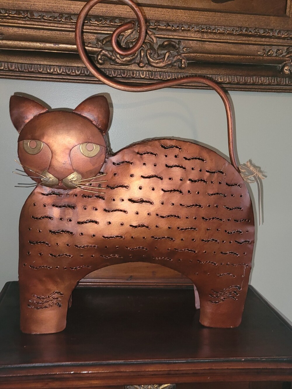 Vintage Whimsical Folk Art Metal Cat Luminary Candle Holder 16.5" HALLOWEEN
